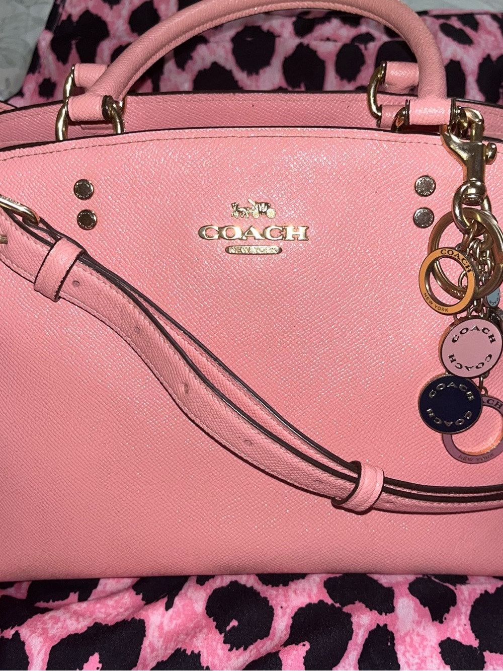 Coach Pink Pebbled Leather Lillie Carryall with Charm Accents